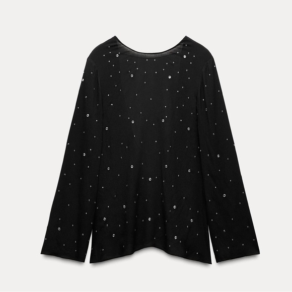 Zara sparkly black studded open back long sleeve top sz.S - Picture 14 of 16